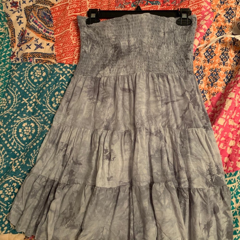 Grey tie-dye, off the shoulder bandeu dress